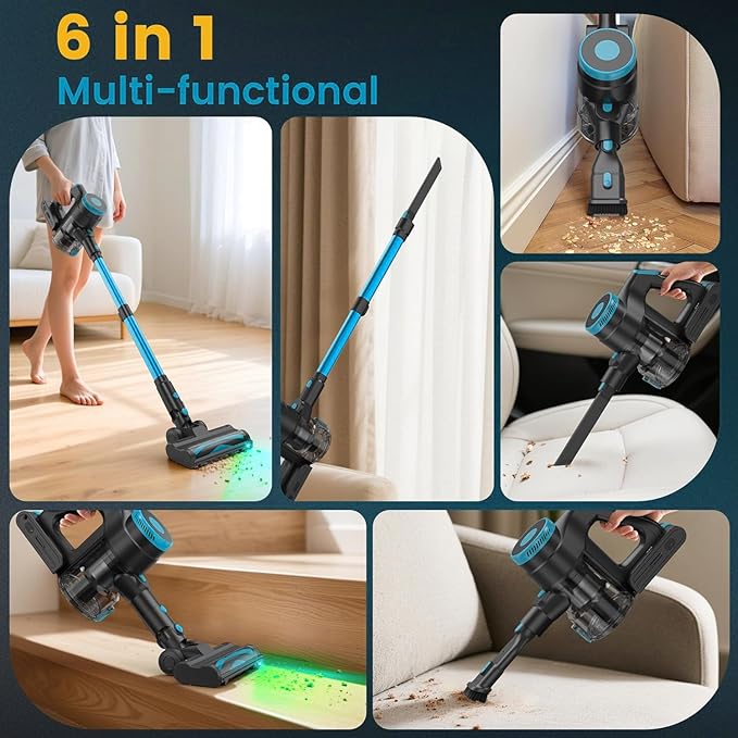 Zefiro Cordless Vacuum Cleaner45Mins Runtime Vacuum Cleaners for Home Anti-Tangle and 1.5L Dust Cup Lightweight Vacuum for Hardwood Floor Carpet Pet Hair