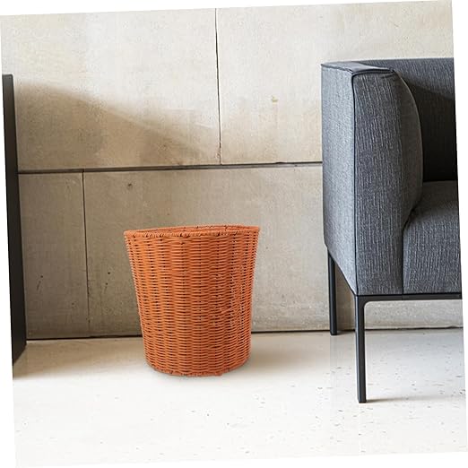 PRETYZOOM Woven Waste Basket Multi-Function Storage for Sundries and Fruits Lightweight and Sturdy Design for Bedroom Kitchen Rustic Imitation Rattan Look Practical Organizer for Clean and
