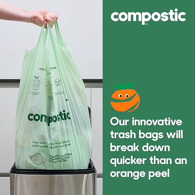 Compostic Home Compostable Trash Bags 2.99 Gallon Small Kitchen Rubbish Bags Extra Strong &amp Quickly Breaks Down 100 Count