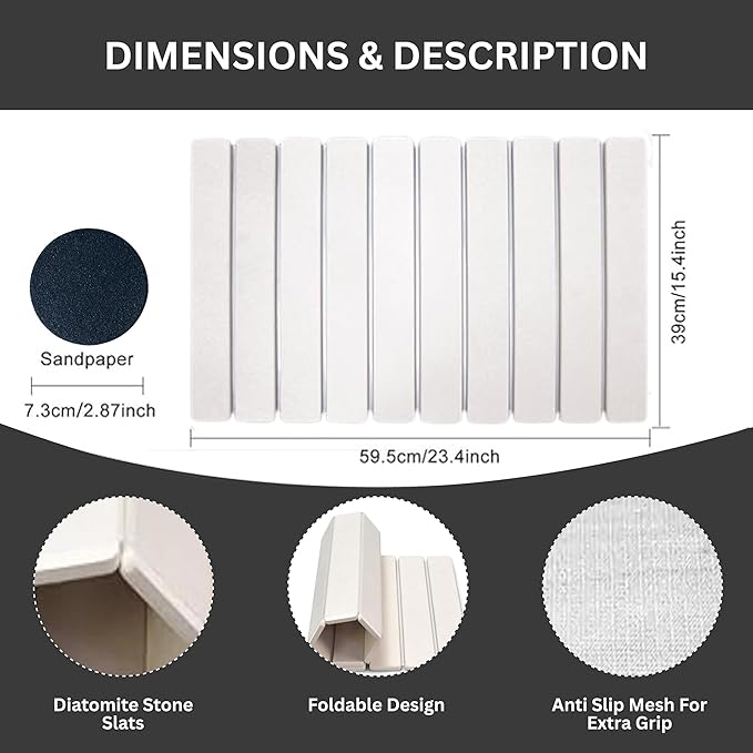 Stone Drying Mat for Kitchen Counter Stone Dish Drying Mat Quick Dry Stone Mat Kitchen Drying Stone for Kitchen Counter Drying Mat for Kitchen Counter Stone Mat for Kitchen Sink (Grey)