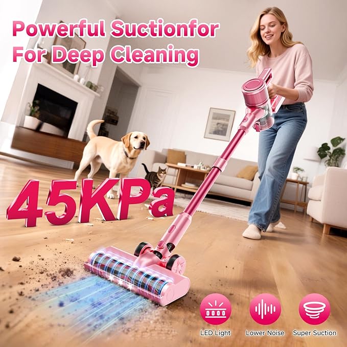 KIKETECH Cordless Vacuum Cleaner Stick Vacuum Cleaners for Home 45kpa Lightweight Vacuum for Pet Hair/Carpet/FloorN508