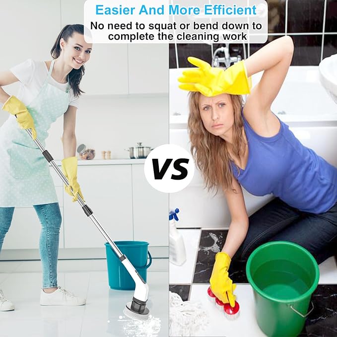 MGLSDeet Electric Spin Scrubber Scrub Brush Rechargeable Cleaning Brush with 8 in 1 Replaceable Brush Heads Cordless Power Spin Scrubber 90Mins for Bathroom Shower Bathtub Glass Car