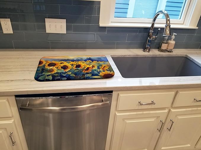 Caroline's Treasures DAC1614DDM Sunflowers in Watercolor Dish Drying Mat Absorbent Dish Drying Mat Pad for Kitchen Counter Dish Drainer Mat for Countertop 14 x 21 Multicolor