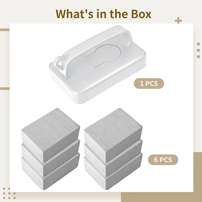 7 Pcs Pumice Stone Cleaning Set for Spa Tile Grout Pool and Bathroom Tile Scrub Stone 6 Stones with 1 Handle Concrete Cleaning Pumice Cleaning Blocks for Stubborn Stains