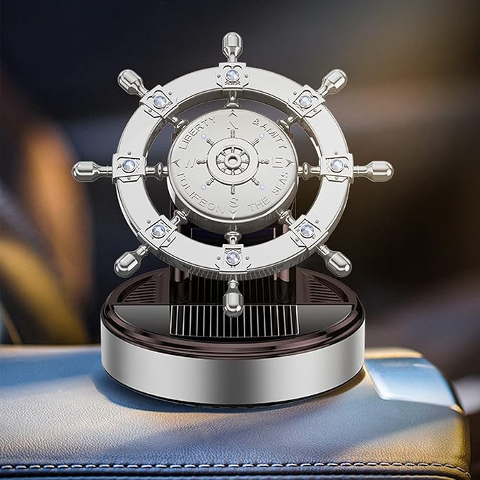 Car Air Freshener Solar Energy Rotating Car Decoration Alloy Car Diffuser Car Accessories Interior Aesthetic Car Perfume with Plant Essential Oil for Car Home Office (Silver)