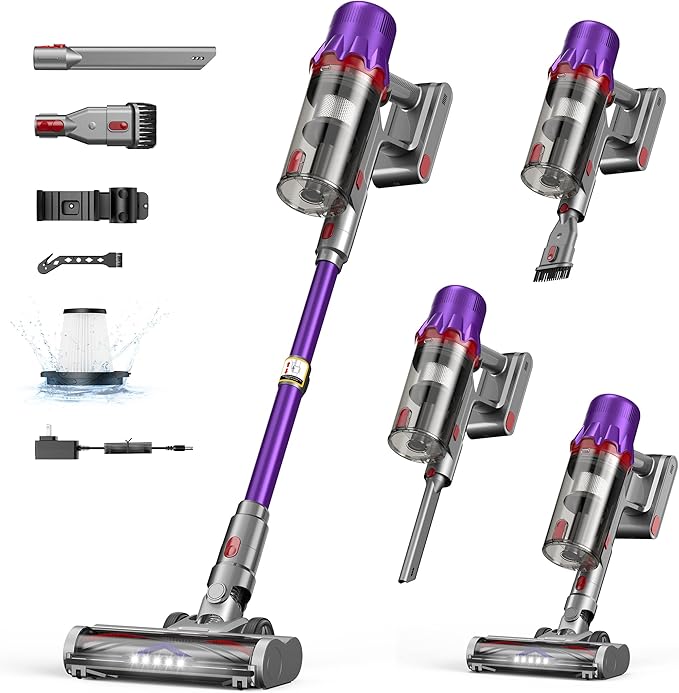 Cordless Vacuum Cleaner for Home - Powerful Stick Vacuum with HEPA Filter 55-Min Runtime LED Light Anti-Tangle Brush Detachable BatteryLightweight Vacuum for Pet HairCarpets &amp Hard Floors