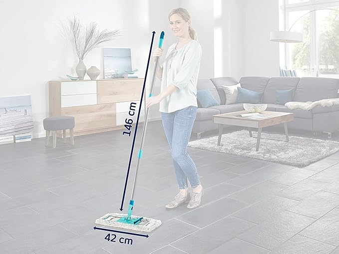Leifheit Profi XL Cotton Plus Flat Mop with 146 cm Handle 42 cm Large Flat Floor Mop Head 360° Universal Joint for Easy Steering Highly Absorbent for Stone and Tile Floors