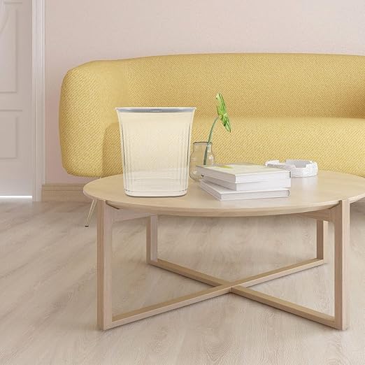 Large Capacity Transparent Striped Trash Can with Square Space-Saving Design for Bathroom Bedroom Living Office Garbage Wastebasket