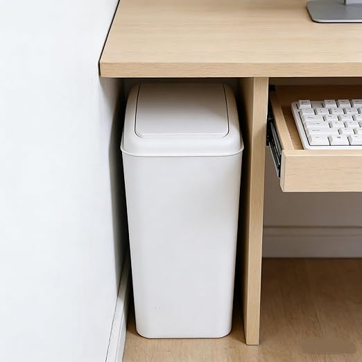 4.2 Gallon Swing Top Wastebasket Plastic Garbage Bin for Home Office &amp Slim Space-Saving (White)