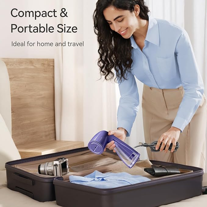 HiLIFE Steamer for Clothes Portable Handheld Design 240ml Big Capacity 700W Strong Penetrating Steam Removes Wrinkle for Home Office and Travel(ONLY FOR 120V) (Royal Purple)