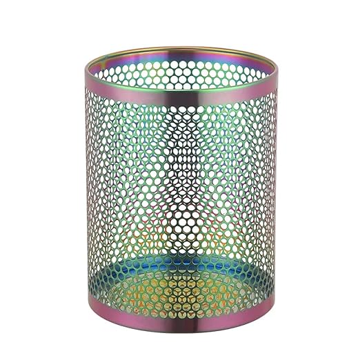 Buyer Star Metal Mesh Trash Can 9.25 Inches Small Wastebasket Mini Stainless Steel Waste Paper Basket for Office Home Kitchen Bedroom &amp Bathroom Rainbow