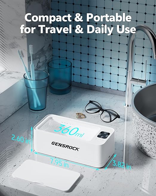 GENGROCK Ultrasonic Jewelry Cleaner Machine 48kHz Sonic Cleaner 3 Modes Deep Cleaning 360ML Food Grade Tank 45dB Quiet for Jewelry Rings Gold Silver Glasses Dentures(White)