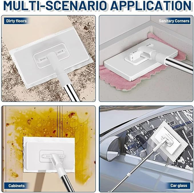 Compatible for with 3 Reusable Cloths Hands-Free Mop 360° Rotating Head Clamping Dust Mops Towel Removal(Mop with 3 Cloths)