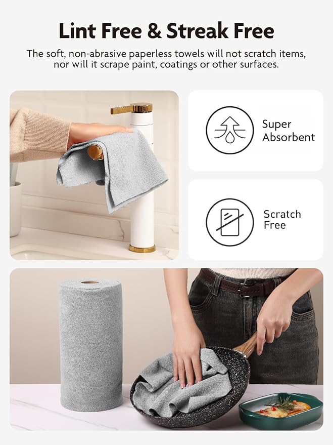 Fantasticlean Microfiber Cleaning Cloth Roll -90 Pack Tear Away Microfiber Towels 12 x 12 Reusable Washable Lint Free Ultra Absorbent Dishcloth for All-Around Cleaning Supplies (Grey)