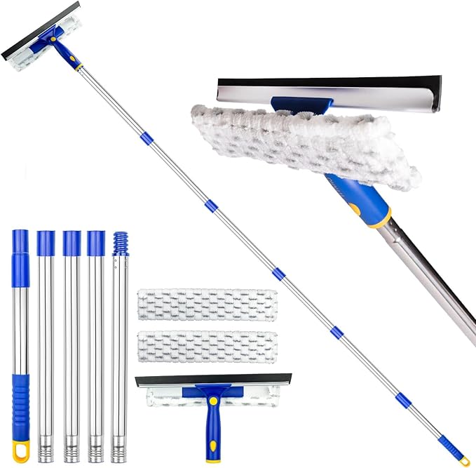 ITTAHO 86.6 Window Squeegee Cleaner2 in 1 Window Cleaning Tool KitShower Squeegee with Extension PoleGlass Cleaning Tools for Shower GlassIndoor/Outdoor High Window Cleaning-Two Pads