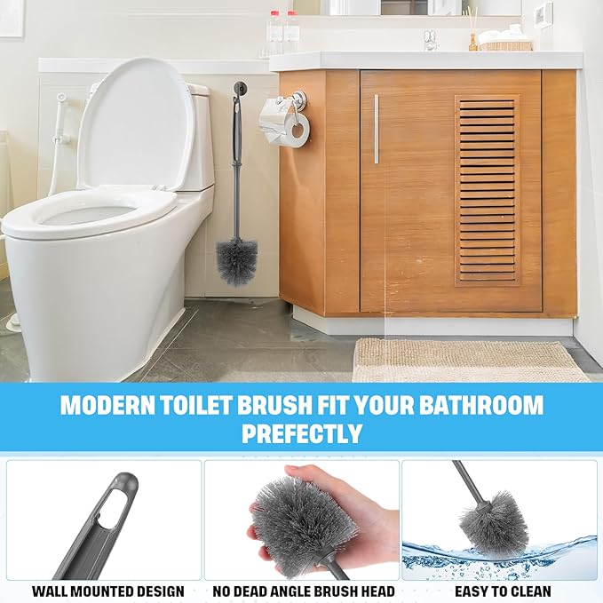 24 Pack Toilet Brush Bulk Commercial Heavy Duty Professional Toilet Bowl Cleaning Brush for Bathroom Restroom Maintenance Cleaning Supplies (14 InchGrey)