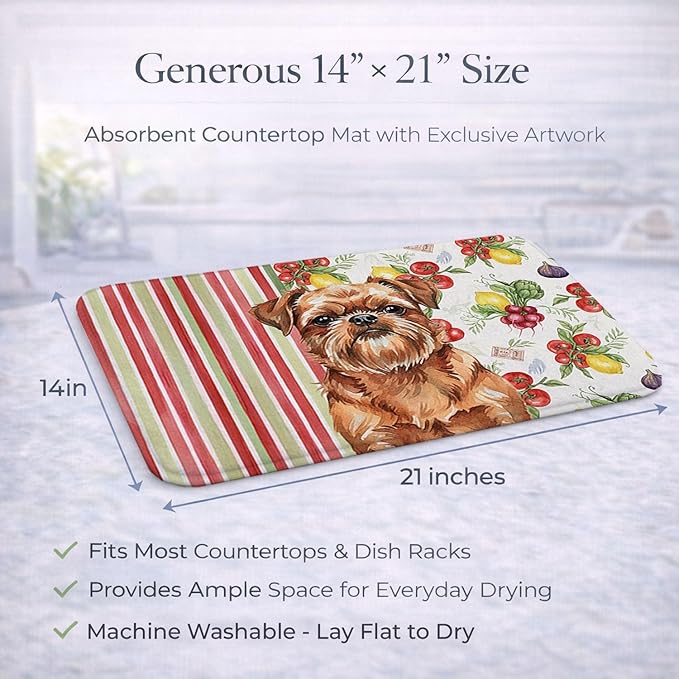 Caroline's Treasures Red Brussels Griffon Vegetables Dish Drying Mat Absorbent Dish Drying Mat Pad for Kitchen Counter Dish Drainer Mat for Countertop 14 x 21 Multicolor