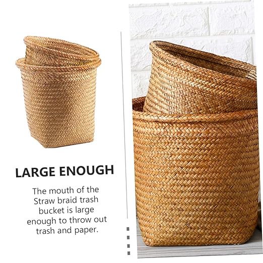 Mobestech 2pcs Woven Wastebasket Round Garbage Can for Bedroom Trash Basket Storage Basket Chic Decorative Waste Container