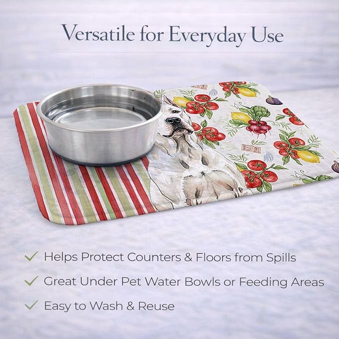 Caroline's Treasures Dogo Argentino Vegetables Dish Drying Mat Absorbent Dish Drying Mat Pad for Kitchen Counter Dish Drainer Mat for Countertop 14 x 21 Multicolor