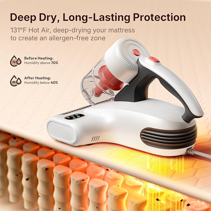 JIGOO J200 Improve Sleep Mattress Vacuum Cleaner Uv Sanitizing Deep Cleaning Bed Vacuum Non-Destructive Fabrics 99.9% Effective Filtration for Allergy Sufferers
