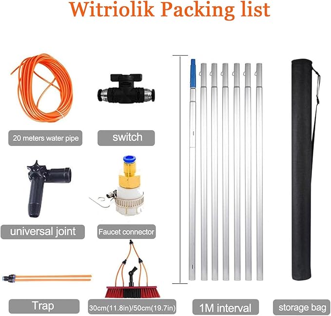 Professional Window Cleaning Kit 6m Long Window Cleaning PoleWindow Washing Kit with 55cm 180° Rotation Brush Head Glass Cleaning Tools for Indoor/Outdoor for High Wind