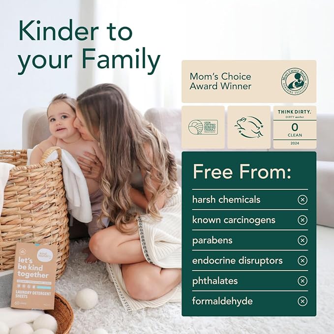 Kind Laundry In Wash Scent Booster Beads and Detergent Sheets - Ocean Breeze - 100% Plant Based - Natural Laundry Booster Beads &amp Detergent Sheets - Environment Friendly Odor Eliminator (60 Loads)