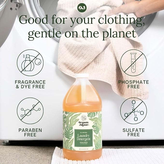 Organic Jaguar Laundry Detergent Spring Breeze Up to 64 Loads 100% Natural Formula with Essential Oils Gentle &amp Effective Formula Without Harsh Ingredients Paraben &amp Sulfate Free Natural