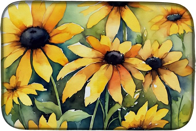Caroline's Treasures DAC1666DDM Maryland Black-Eyed Susans in Watercolor Dish Drying Mat Absorbent Dish Drying Mat Pad for Kitchen Counter Dish Drainer Mat for Countertop 14 x 21 Multicolor