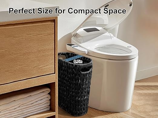 5 Gallon Wicker Trash CanBlack Bathroom Trash CanWicker Trash Basket with HandlesHandwoven Small Waste Basket for BathroomBedroomKitchenOffice20 Liters