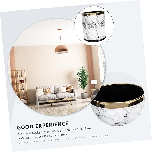 Marble Pattern Round Plastic Trash Can for Office and Home Compact Garbage Wastebasket with Mouth Versatile Space Bin for Bathroom Cabinet Under Sink Use