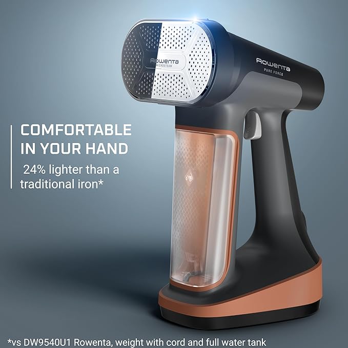 Rowenta Iron Steamer for Clothes 3in1 Hand Held Steamers Clothing Steamer Ironing Lint Remover 7.1 Oz Tank 1875 Watts Auto-Off Black &amp Copper DR8855
