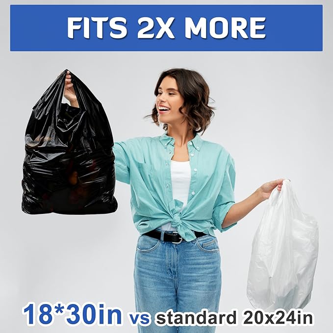 100 Pack 30'' x 18'' x 6'' Extra Large Black Plastic Shopping Bags(0.8 Mil Thick) Reusable Heavy Duty Large T-shirt Grocery Bags Bulk with Handles for Restaurant Retail Business