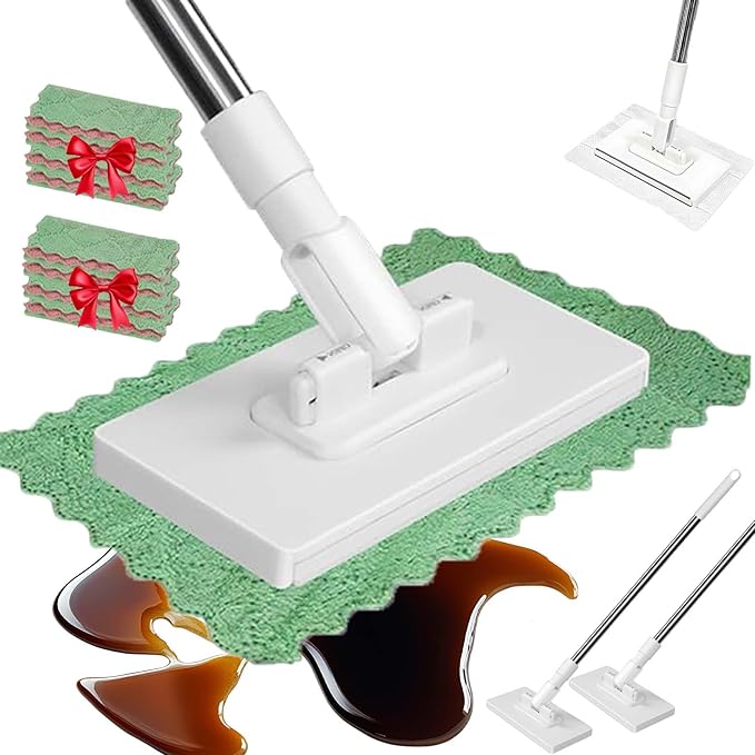 2026 New Zero Touch Mini MopDisposable Dust Mop with 4 Reusable Cloths and Locking Head Wet and Dry Automatic Gripping No-Touch Disposable Small Mops for Hardwood Tile Marble (2SET)