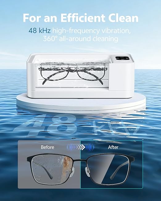 GENGROCK Ultrasonic Jewelry Cleaner Machine 48kHz Sonic Cleaner 3 Modes Deep Cleaning 360ML Food Grade Tank 45dB Quiet for Jewelry Rings Gold Silver Glasses Dentures(White)