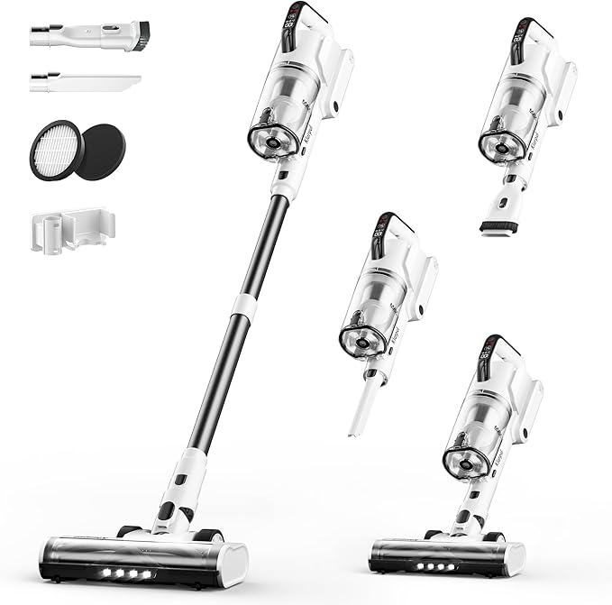 Cordless Vacuum Cleaner Upgraded 650W 55KPA 70Mins Runtime Fast Charging Self-Standing Vacuum Cleaners for Home LED Light Touch Screen Vacuum Cleaner Light Weightfor Pet Hair/Floor White