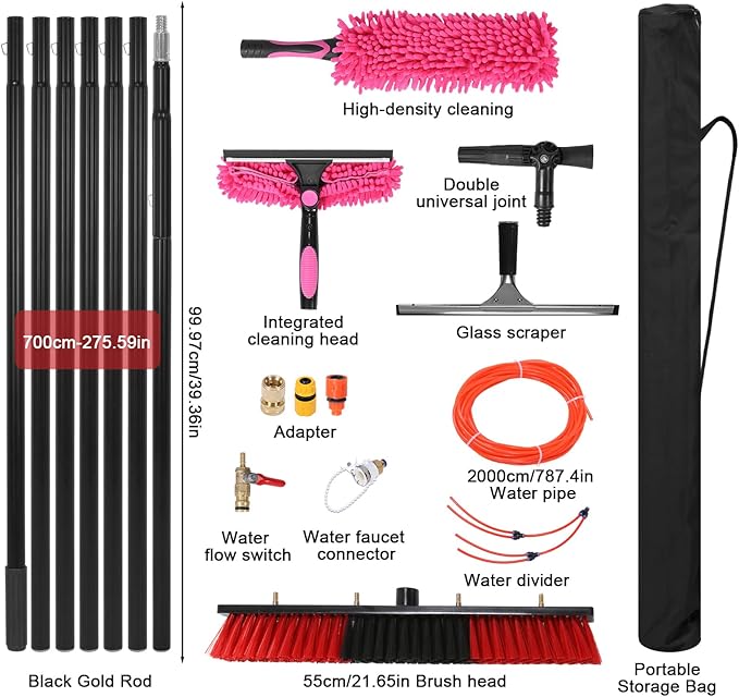 Solar Panel Cleaner Height Adjustable Extendable Solar Panel Washing Tool with 180° Rotating Brushhead for Solar Panel Roof Car