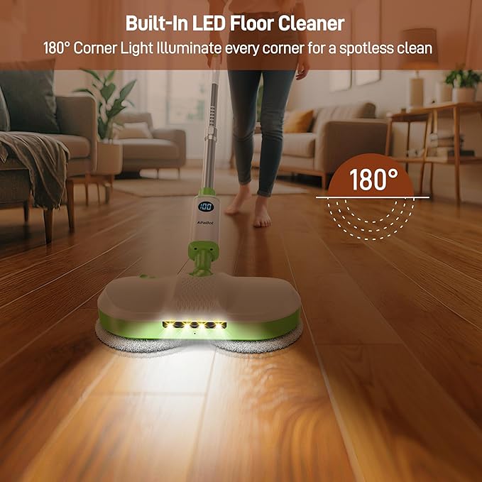 AlfaBot Cordless Electric Mop Electric Mop Floor Cleaner with LED Headlight &amp Water Sprayer Up to 60 Mins Self-Propelled with Big Water Tank for Multi-Surface