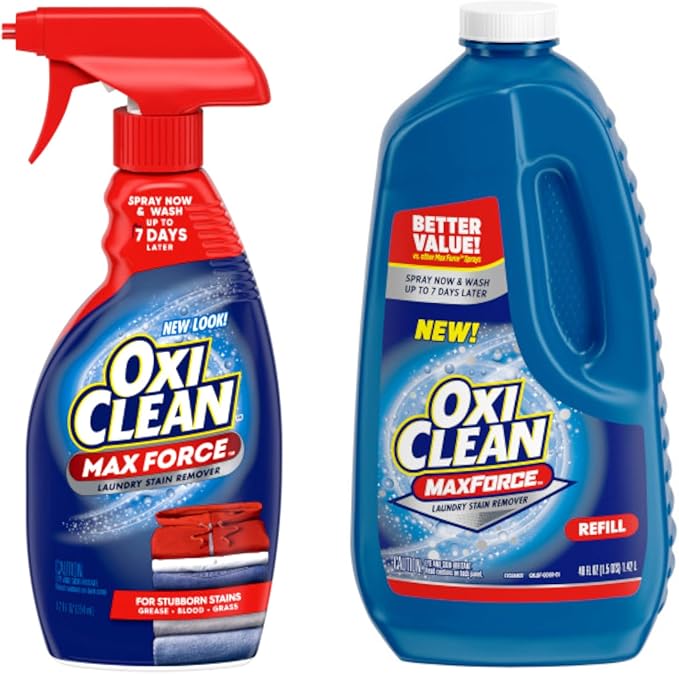 OxiClean Max Force Laundry Stain Remover Spray 12 fl oz + 48 Fl Oz Refill Bottle Kit 60 Fl Oz Total