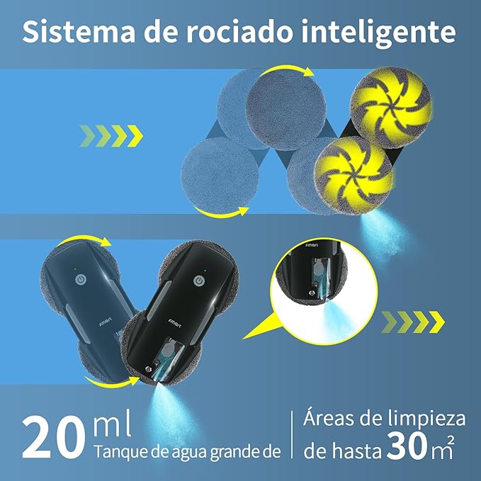 FMART T9Pro Window Cleaning Robot - 3800PA Ultrasonic Water Spray AI Path Planning AI Edge Detection Window Cleaner Robotic with Remote Control &amp 10 Cloths - Deep Clean Windows Tiles