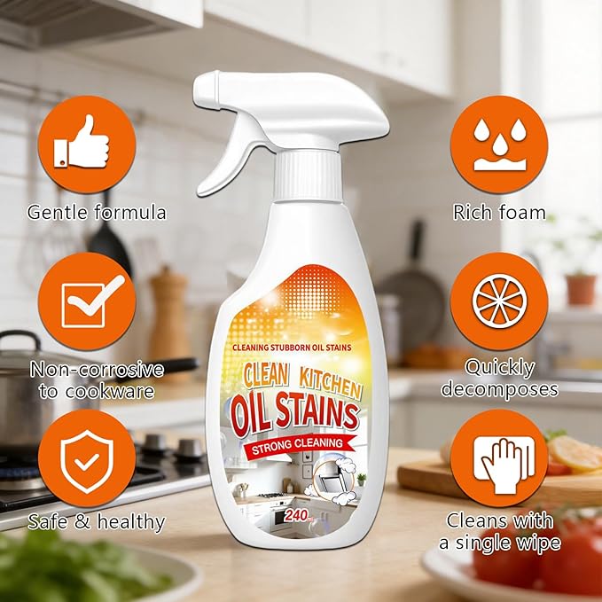 2PCS Heavy-Duty Oil Cleaner StainsClean Up Kitchen Oil Stains SprayMulti-purpose Clean Up Kitchens Heavy Oil Dutywith 5 Sponge Scourers