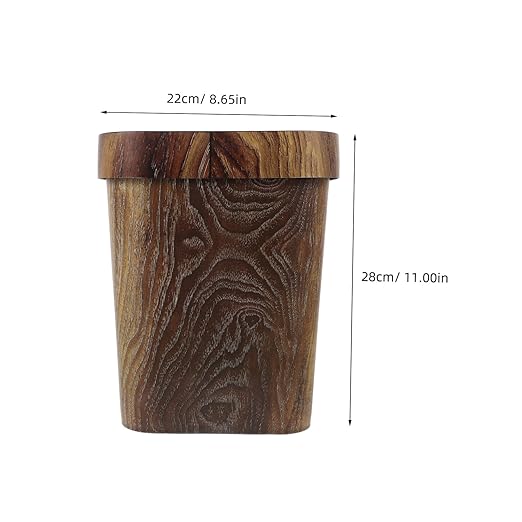 Square Plastic Wastebasket with Faux Wood Grain Finish Lidless Capacity Trash Bin for Home Office Easy to Clean Stylish Farmhouse Rubbish Can
