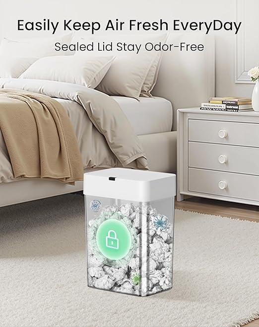 Cesun Bathroom Trash Can with Lid 4 Gallon Motion Sensor Garbage Can Automatic Touchless Trash Cans Slim Plastic Smart Waste Basket for Bedroom Office Living Room White