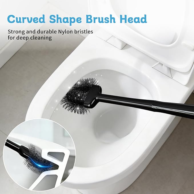 Sellemer Toilet Brush and Plunger Set Curved Design Head for Deep Cleaning Heavy Duty Toilet Bowl Brush and Plunger Combo with Holder for Bathroom Cleaning Black 1 Pack