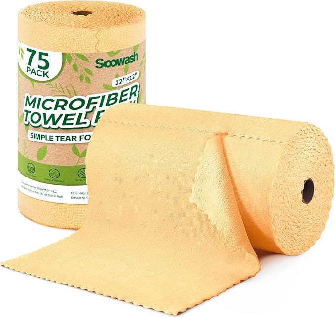 Microfiber Cleaning Cloths Roll 75 Pack Tear Away Microfiber Towels Roll 12 x 12 Lint Free Rags Reusable Cleaning Cloths Washable Scratch FreeUltra Absorbent Dish Rags(Orange)