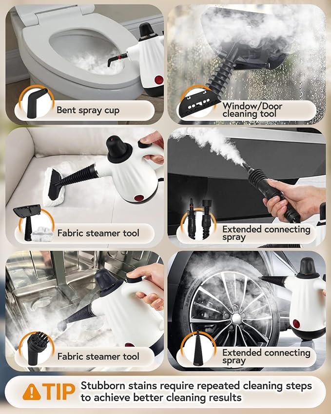 Handheld Steam Cleaner for Home Pressurized Deep Cleaning Steamer for Cleaning for All Surfaces with 9 Accessories Multipurpose Steam Cleaners for Grout Steam Cleaner Tile Kitchen Bathroom