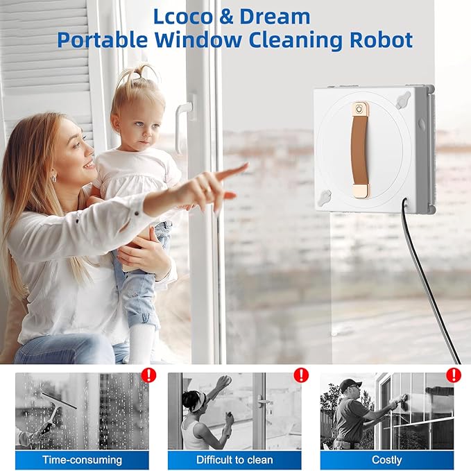 Window Cleaning Robot 3000Pa Auto Automatic anti-slip system Three intelligent cleaning path modes Ultrasonic automatic dual-direction water spray system Cleans glass tiles marble and wood panels