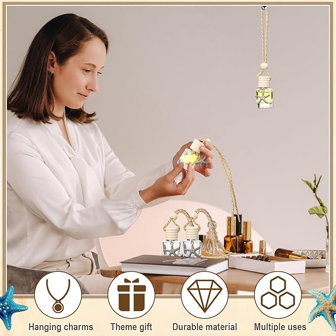 Qinyoung 30 Pack Car Diffuser Bottles Appreciation Gifts for Staff Air Freshener Hanging Empty Bulk Essential Oil Perfume Diffuser Pendant Bottle with Starfish Story Charms Gift for Valentines Day