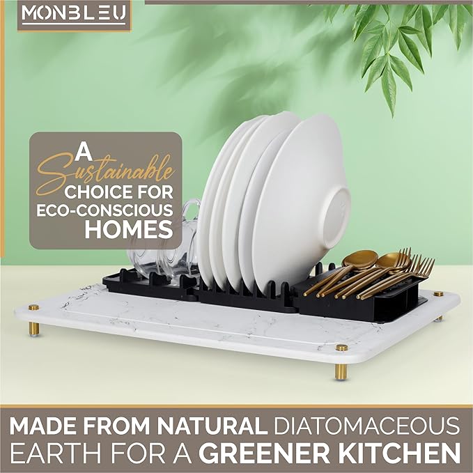Stone Drying Mat for Kitchen Counter|Quick-Dry Stone Dish Drying Mat| Multi-Purpose Stone Drying Mat with Dish Drying Rack for CupsPlatesSpoons|Absorbent Drying Stone for Kitchen Counter