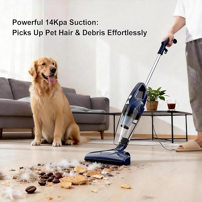Corded Stick Vacuum Cleaner 3-in-1 Detachable to Handheld with 180°Left-Right Steering 14KPA Powerful Suction for Pet Hair on Hard Floors HEPA Filter Lightweight with 16.4ft Long Cord