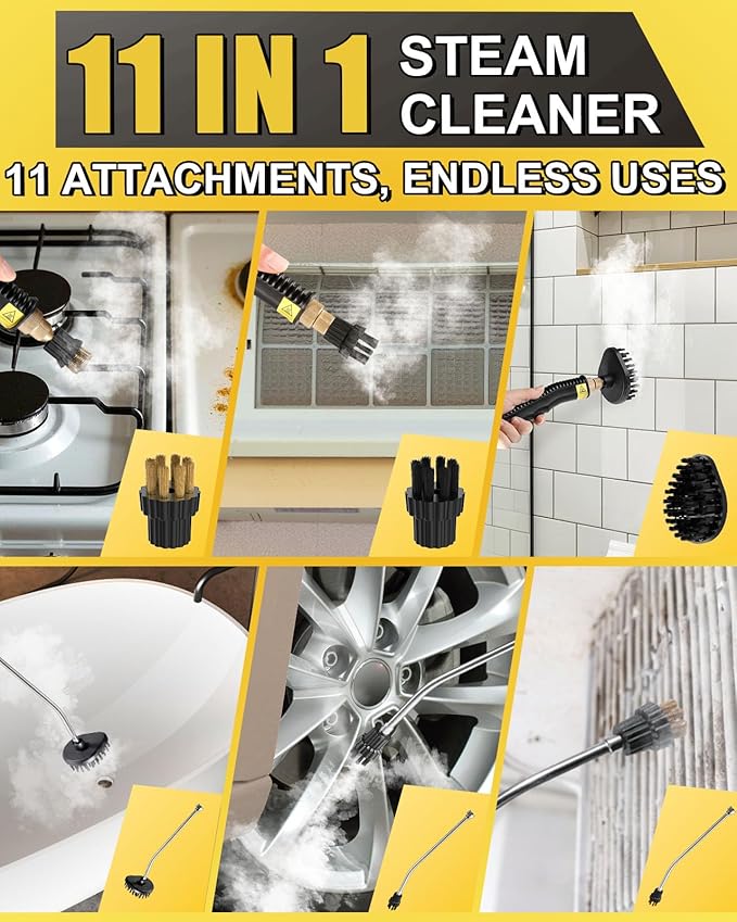 Heavy Duty Steam Cleaner for Home 15s Fast Heating &amp 1.2L Tank Steam Cleaner with 11-Piece Accessories 6-Level Adjustable Steamer for Cleaning Grout and Replacement Sponges Bundle